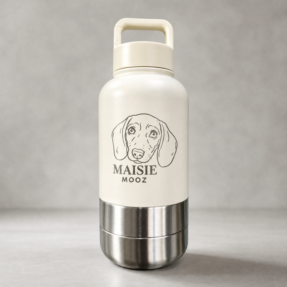Adventure Dog Travel Bottle with Food and Water Bowls front view