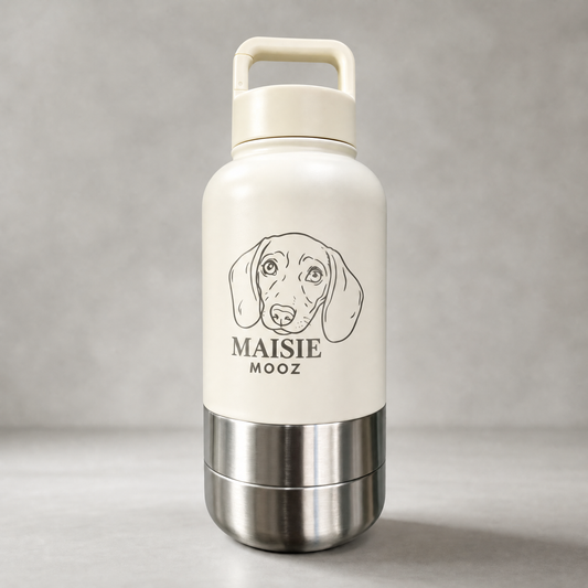 Adventure Dog Travel Bottle with Food and Water Bowls front view