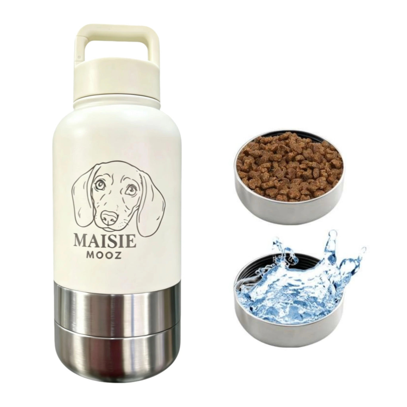 Adventure Dog Travel Bottle with Food and Water Bowls front view